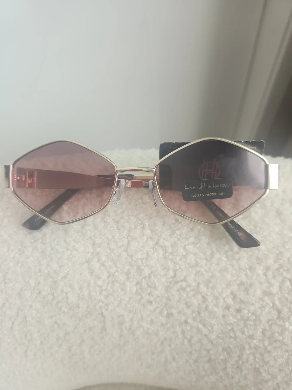 House Of Harlow 1960 Rose Gold Metal Geometric Sunglasses Pink Lenses Y2K